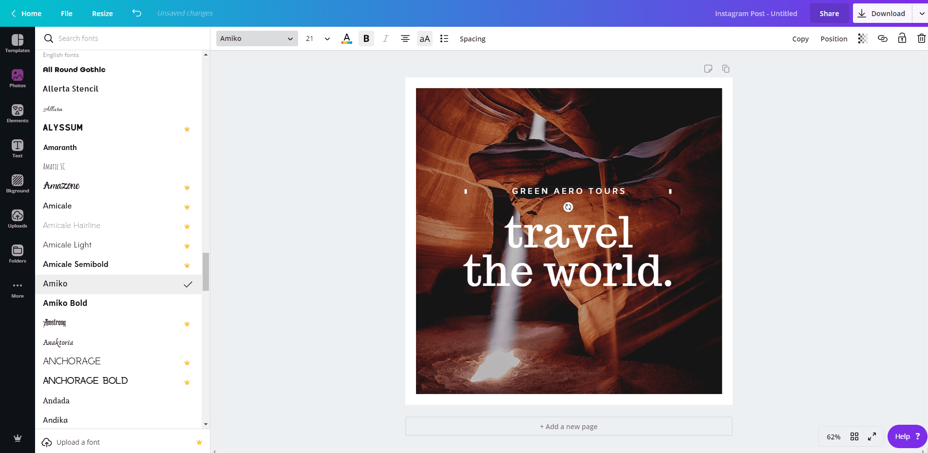 adjust the fonts in canva