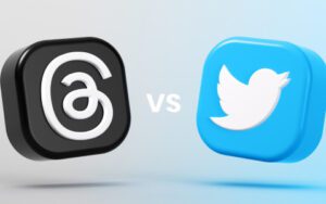 illustration of Threads vs. Twitter app