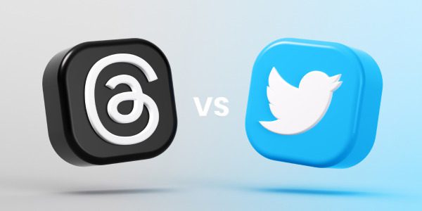 illustration of Threads vs. Twitter app