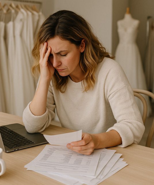 Distressed bridal store employee