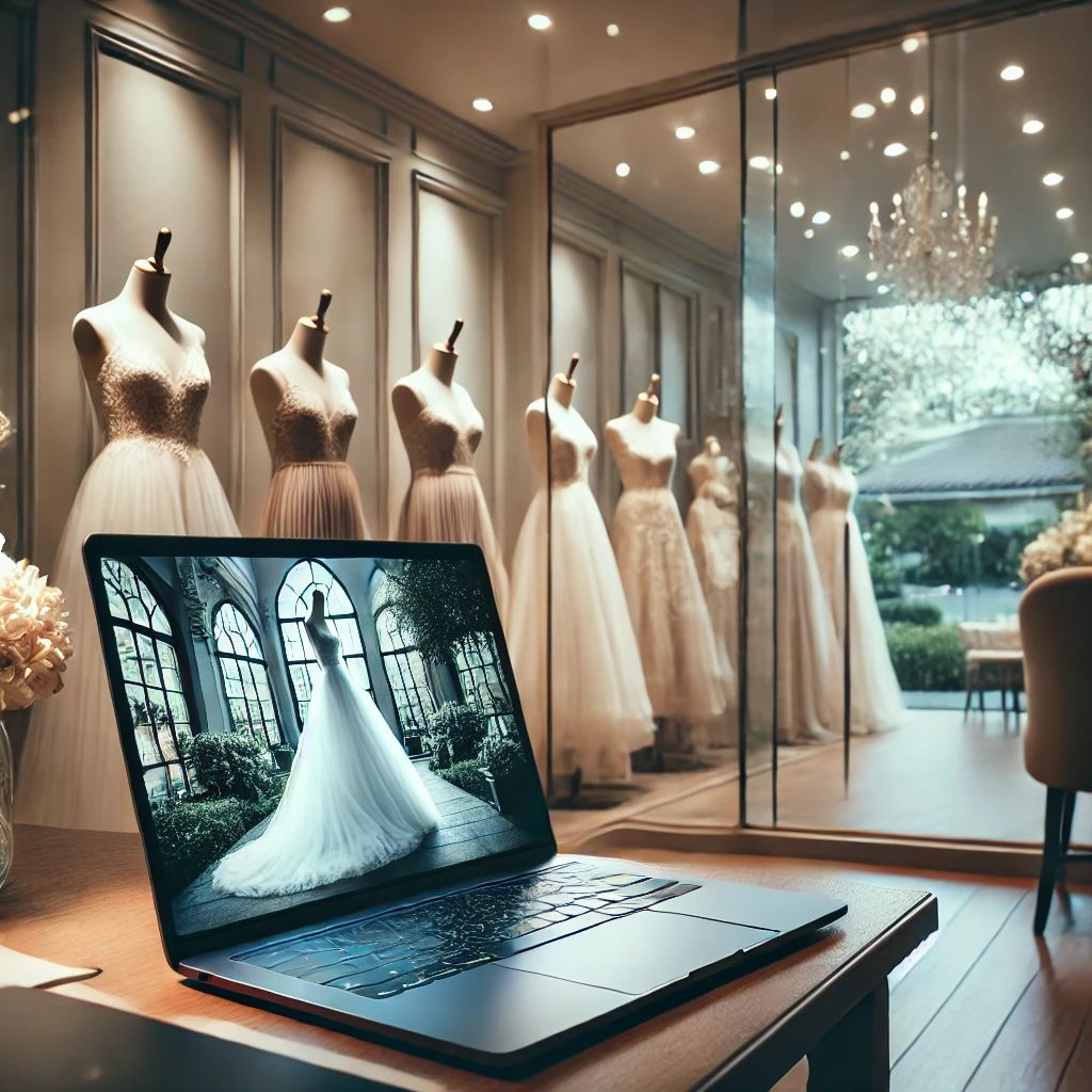 laptop in a bridal store
