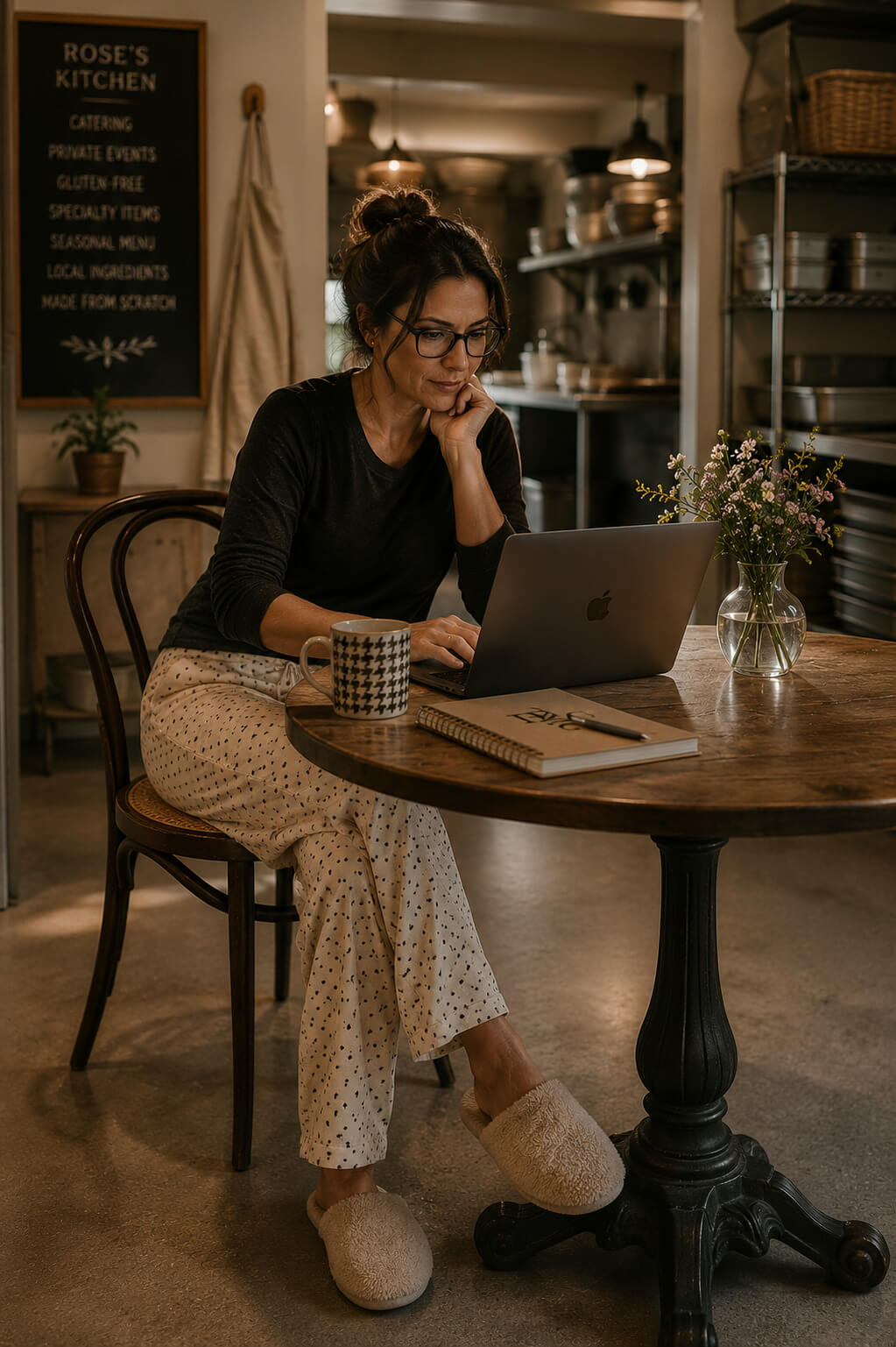 Business owner working on a laptop in a café, representing AI SEO strategy planning and ongoing digital marketing efforts.
