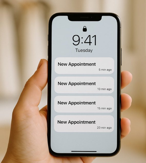 Smartphone showing four appointment notifications on screen.