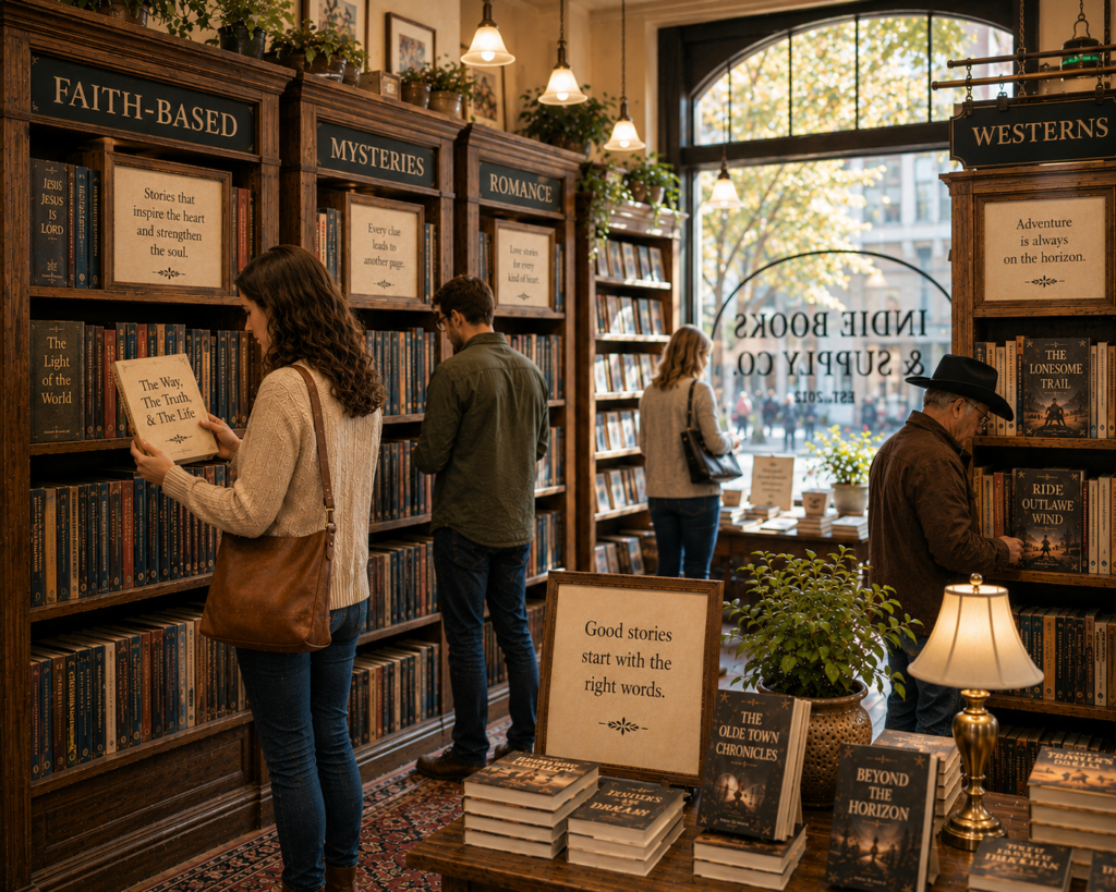 People browsing books in a welcoming bookstore, illustrating how compelling stories and thoughtful content capture attention and inspire meaningful connections.