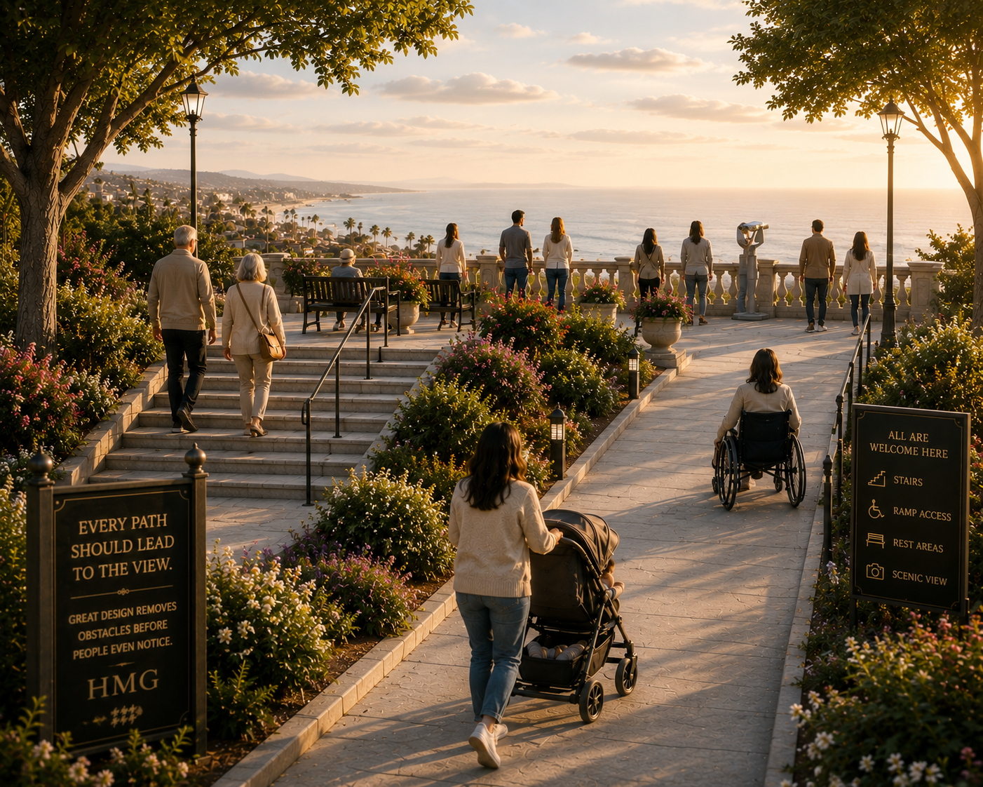 Accessible scenic overlook with ramps, pathways, and inclusive design features, illustrating HMG’s commitment to creating websites that are welcoming, usable, and accessible for everyone.