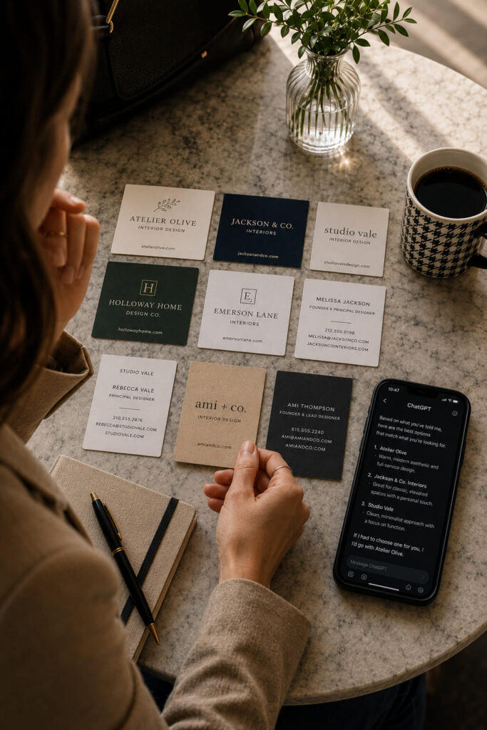 designer reviewing different business cards